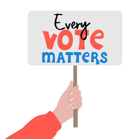 Every vote matters. Hand holding poster with text. Presidential Election of USA Campaign 2024. Political election campaign. vector illustrationのイラスト素材