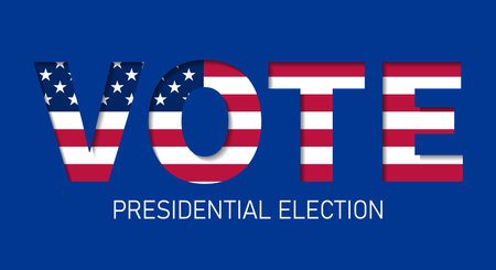 Vote text in paper cut style. Presidential election in USA. Trendy template for banner, poster, card. vector illustrationのイラスト素材
