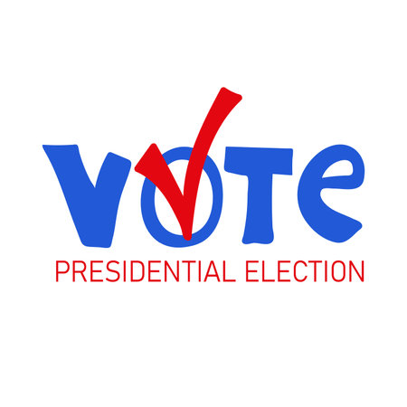 Vote word with checkmark symbol inside. Presidential Election of USA Campaign 2024. Political election campaign logo. vector illustrationのイラスト素材