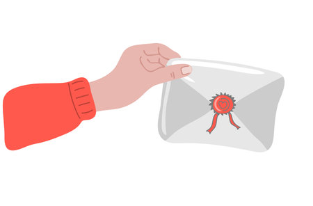 Human hand holding mail envelope. vector illustrationのイラスト素材