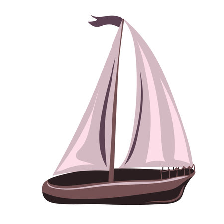 fishing boat. Hand drawn boat with sail isolated on white. vector illustrationのイラスト素材