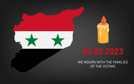 Pray for Syria. Map of Syria in color of national flag. Syria earthquake. Mournful banner. vector illustrationのイラスト素材