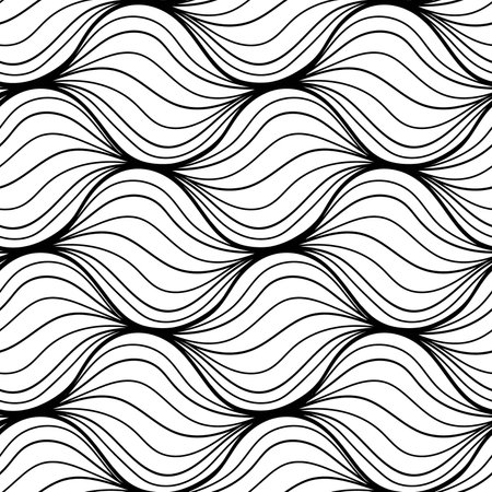 Seamless Monochrome wave pattern. Striped texture with many lines. Abstract modern print for fabric, textiles, wrapping paper. vector illustrationのイラスト素材