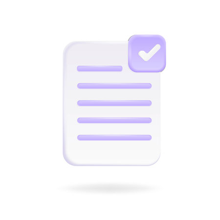 Document icon with check mark. For website, internet marketing, presentation, logo design template element. 3d vector illustrationのイラスト素材