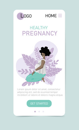Healthy pregnancy vertical web app template. Woman character expecting baby glowing with anticipation and blissful excitement. vector illustrationのイラスト素材