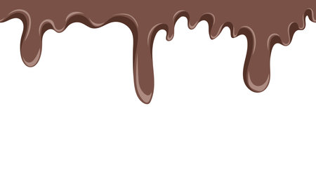 Melted milk sweet chocolate dripping seamless. Liquid chocolate border on a white background. hand drawn vector illustrationのイラスト素材
