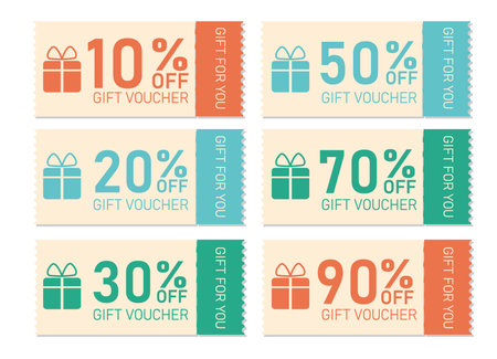 Set of gift vouchers for website, internet ads, social media or coupon. Coupon ticket card element template for graphics design. vector illustrationのイラスト素材