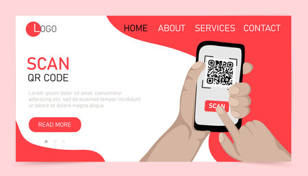 Scan qr code. Landing page or website template. Qr code payment, verification, online shopping, cashless technology concept. vector illustrationのイラスト素材
