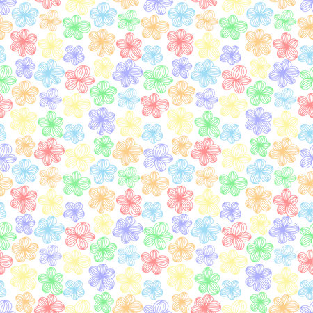 Aesthetic contemporary printable seamless pattern with rainbow pastel flowers. Modern floral background for textile, fabric, wallpaper, wrapping, gift wrap, paper, scrapbook and packagingのイラスト素材