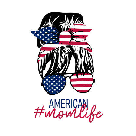 american momlife. 4th of July Messi Bun American. US independence day design. vector illustrationのイラスト素材