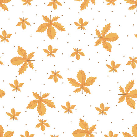 Seamless pattern with yellow chestnut leaves. autumn design. Thanksgiving and harvest concept. Modern print for fabric, textiles, wrapping paper. vector illustrationのイラスト素材