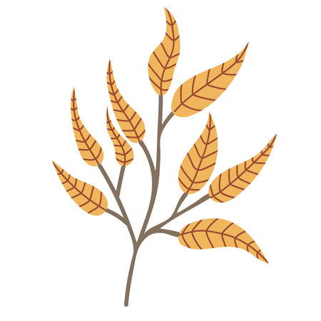 Simple Autumn Twig with leaves. Hand drawn element for autumn decorative design, halloween invitation, harvest or thanksgiving. vector illustrationのイラスト素材