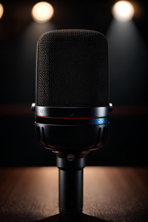 Audio recording studio microphone for voice-overs or karaoke.の素材
