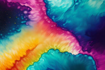 Elegant abstract background of colorful fluid paint with splashes on a surfaceの素材