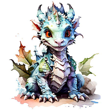Cute cartoon dragon. Watercolor illustration isolated on white background.の素材