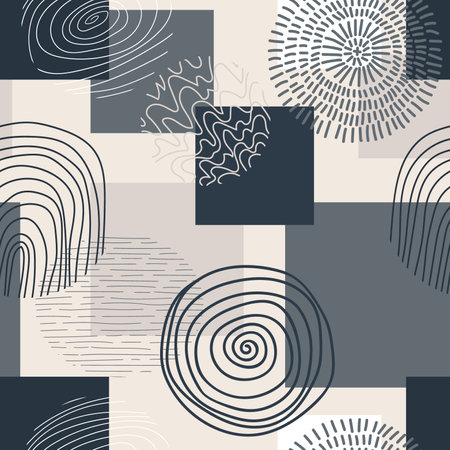 Creative seamless pattern with squares, circles and textures. Modern geometric print. Great for textile, fabric, wallpaper, wrapping, scrapbook and packagingのイラスト素材