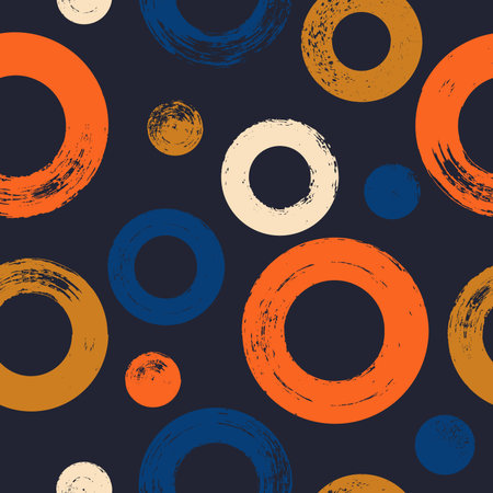 Hand drawn thick ink circles seamless pattern. Trendy colorful doodles and brush marks. Simple abstract background. Great for textile, fabric, wallpaper, wrapping, scrapbook and packagingのイラスト素材