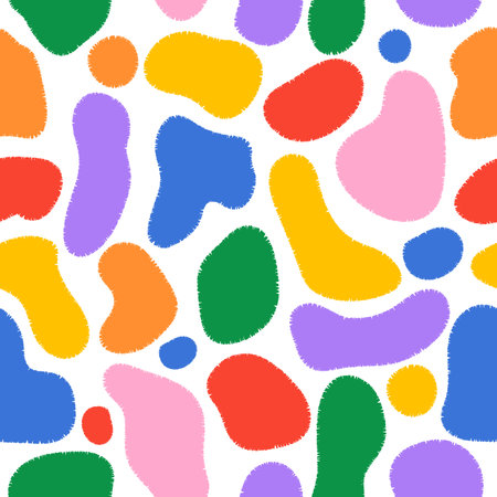 Colorful abstract organic shape print seamless pattern illustration in retro style. Modern trendy brush stroke painting background. Great for textile, fabric, wallpaper, wrapping and packagingのイラスト素材