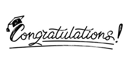 Congratulations on graduation brush drawn lettering. Hand drawn holiday marker line calligraphy, great for holiday greeting card and invitation of graduation party in university, school, academy.のイラスト素材