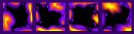 Heat map square templates set. Abstract thermal gradient with cold and hot distribution. Glowing neon spectrum frame showing RGB hues. Vector illustration.のイラスト素材