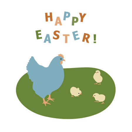 Happy easter cute family postcard flat style