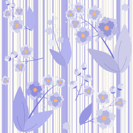 Delicate lilac seamless floral pattern on the striped background vector illustration.のイラスト素材