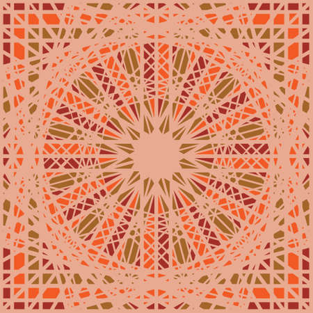 Colorful mainly beige mosaic oriental square rug with geometric print. Use it for rug, tile, scarf.のイラスト素材