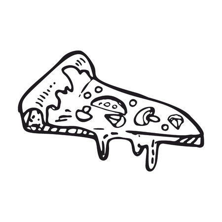Pizza slice icon. Vector illustration in sketch style. Great for menu, poster or label.のイラスト素材