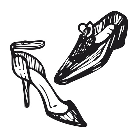 Mans and womens shoes icon. Hand drawn icon. Vector illustration in sketch style.のイラスト素材