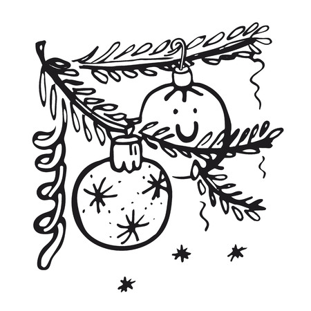 Christmas branch icon for decoration, background. Icon is hand drawn. Vector illustration in sketch styleのイラスト素材