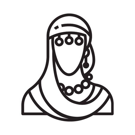 Fortune teller icon in line and pixel perfect style. Indian woman symbol for tarot cards or game web design. Magic vector icon for fortuneteller website. Isolated object on a white background.のイラスト素材