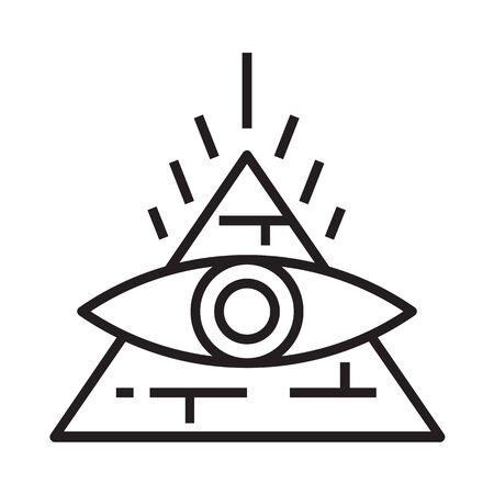 Pyramid icon in line and pixel perfect style. Mystical symbol with eye for tarot cards or game web design. Magic vector icon for fortuneteller website. Isolated object on a white background.のイラスト素材