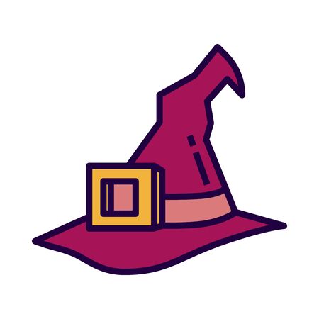 Witch hat icon in flate stile and pixel perfect technique. Hat sign for taro cards or game web design. Mystery vector symbol for fortune teller's website. Isolated purple object on white background.のイラスト素材