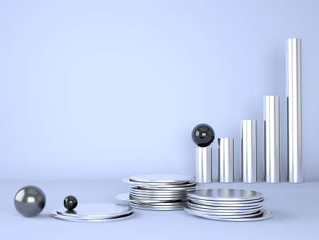 3d rendering studio with geometric shapes, podium on the floor. Platforms for product presentation, mock upの写真素材