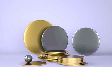Product podium on pastel background 3d. Abstract minimal geometry concept. Studio stand platform theme. Exhibition and business marketing presentation stage. 3d rendering.の写真素材