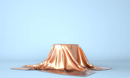 Empty podium covered with gold cloth. 3d.の写真素材
