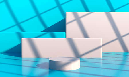 Minimal scene with geometrical forms, podiums in cream background with shadows. Scene to show cosmetic product, 3dの写真素材