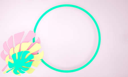 Decorative round frame with monstera leaves, 3dの写真素材