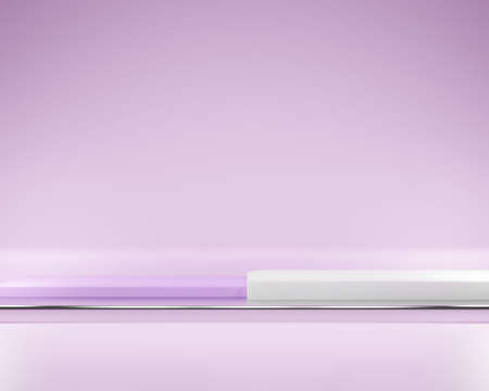 3d rendering studio with geometric shapes, podium on the floor. Platforms for product presentation, mock up background. Stock illustration.の写真素材