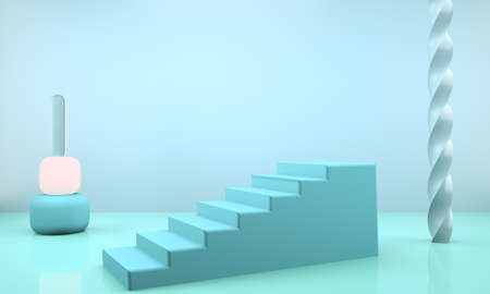 3d rendering studio with geometric shapes, podium on the floor. Platforms for product presentation, mock upの写真素材