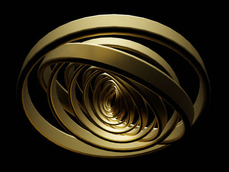 Gold circles on black background. 3d illustration.