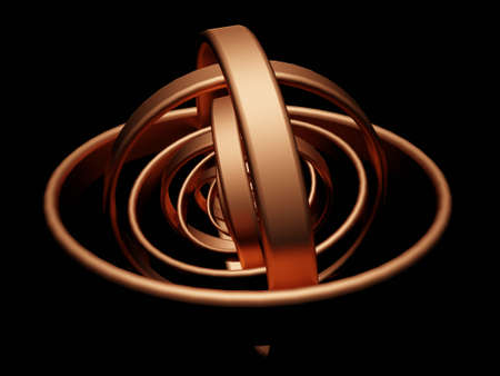 Copper circles on black background. 3d illustration.の写真素材