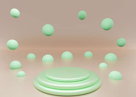 Green abstract background with podium and sphere. Backdrop design for product promotion. 3dの写真素材