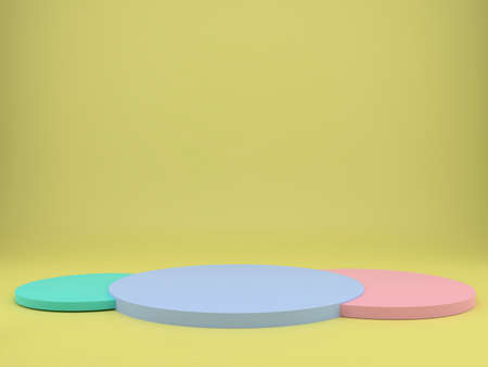 3d rendering studio with geometric shapes, podium on the floor. Platforms for product presentation,...