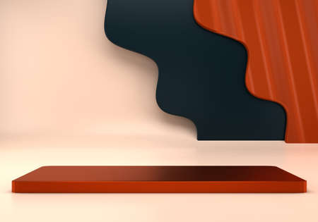 Podium use for product presentation. Abstract wave background. 3d rendering.