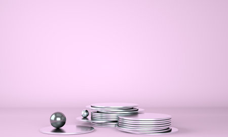 Product podium with money on pastel background 3d. Abstract minimal geometry concept. Studio stand platform theme. Exhibition and business marketing presentation stage. 3d rendering.の写真素材