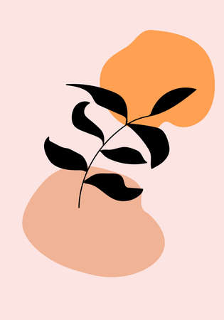Botanical wall art. Print boho minimalist with abstract shape. Abstract home decor, floral bohemian art work, vectorのイラスト素材