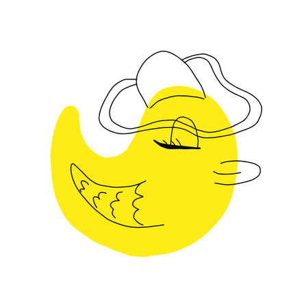 freehand drawn black and white cartoon duck in hatのイラスト素材