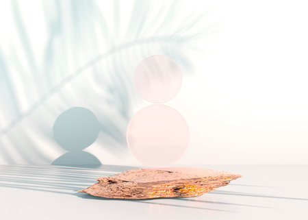 Stone podium on pastel background, for product display, Blank for mockup design. 3d.の写真素材