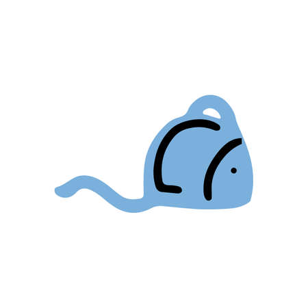 Funny Vector Illustration with Hand Drawn blue Mouse. Doodle vector.のイラスト素材